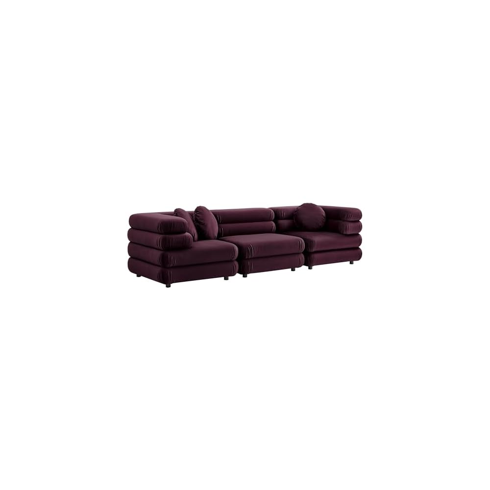 Modway Jubilee Performance Velvet 3 Piece Sectional Sofa in Mulberry