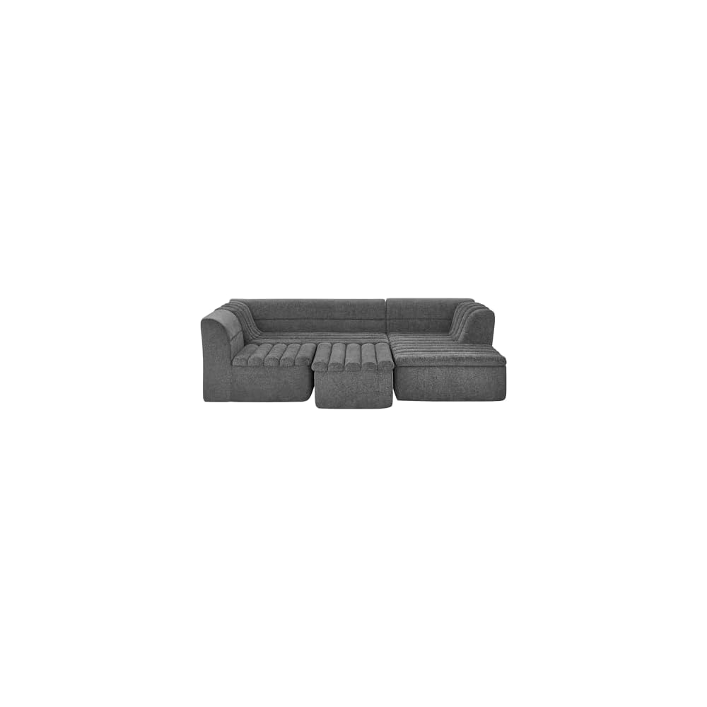 135" Oversized Compressed Sectional Boneless Sofa, Chenille Upholstered U-Shaped Foam Cloud Couch with 4 PCS, Upholstered Boneless Modular Sleeper Couch Lounger, No Assembly