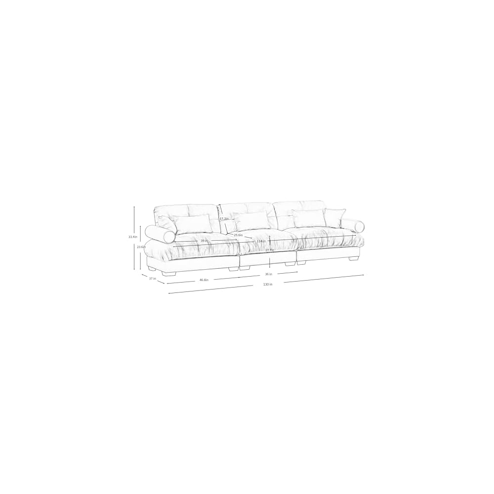 KEIKI 130" Oversized Velvet Modular Sectional Sofa with High-Density Foam Cushion and Bolstered Armrests, Upholstered Modern Style 3-Seater Cloud Couch with 5 Pillow, for Apartment, Living Room, Cream