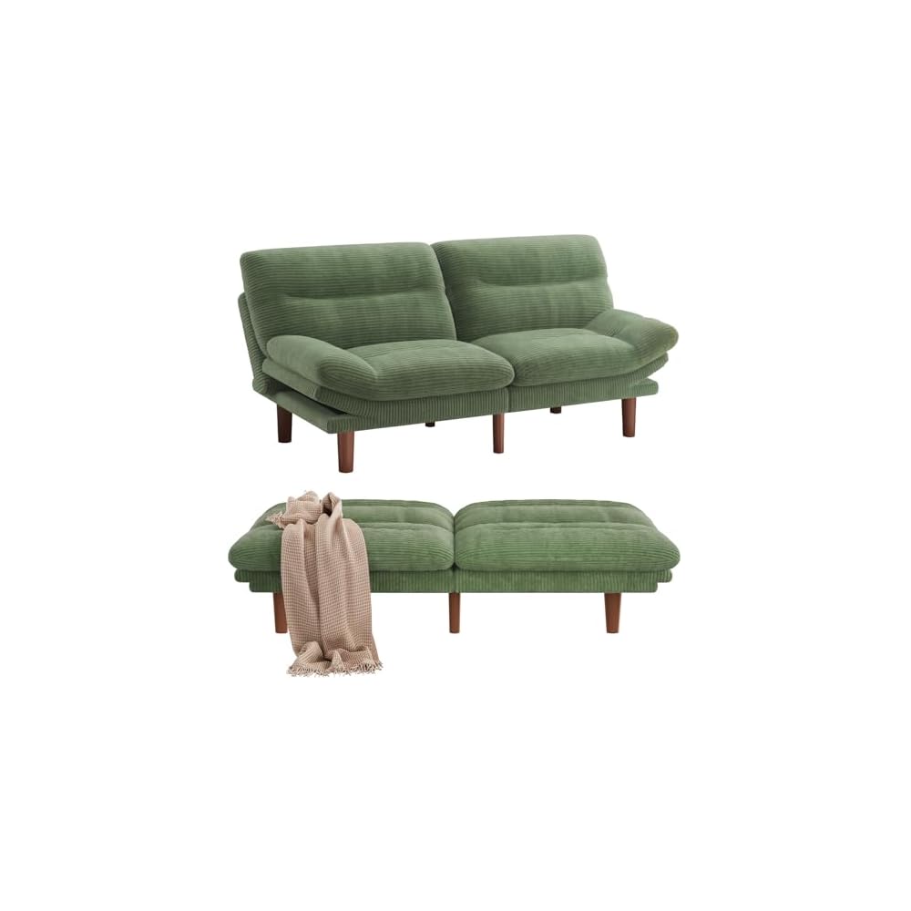Pipishell Convertible Futon Sofa Bed, Corduroy, 75 inch, Green