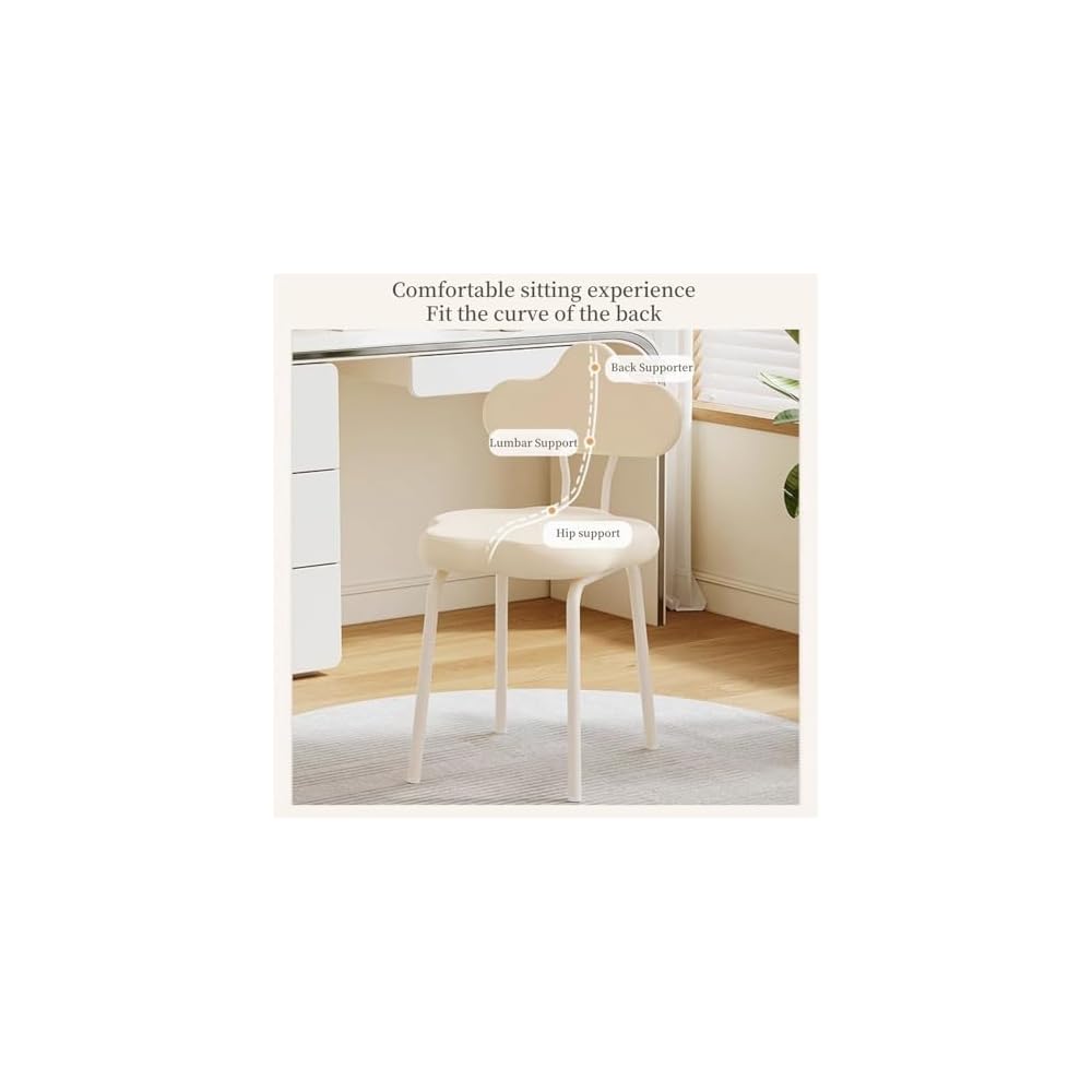 Cute Makeup Chair with Backrest - Stylish Vanity Stool for Small Spaces, Decorative Leisure Chair for Living Room & Dining Room (Non-Rotatable)