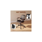 Mid-Century Modern Home Office Desk Chair with Wood Armrests, Black