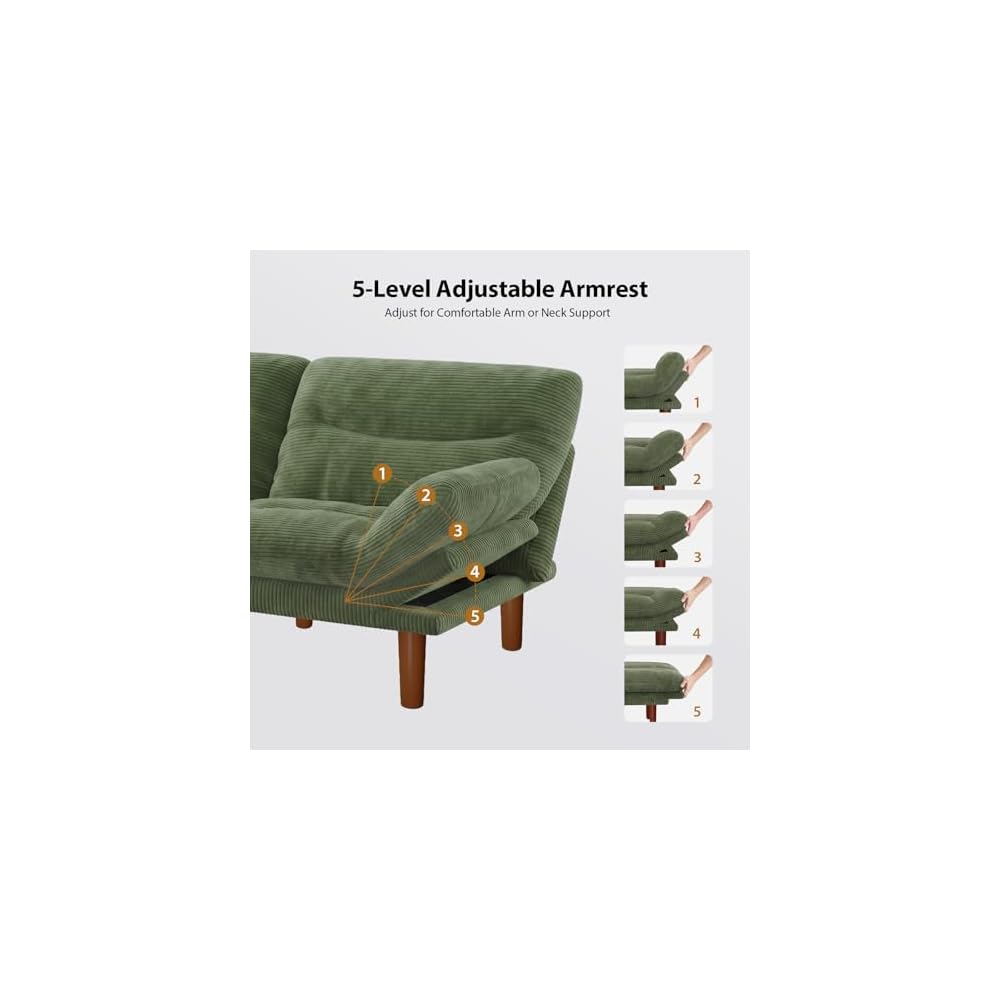 Pipishell Convertible Futon Sofa Bed, Corduroy, 75 inch, Green