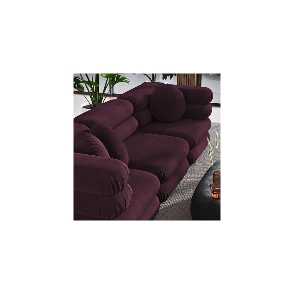 Modway Jubilee Performance Velvet 3 Piece Sectional Sofa in Mulberry