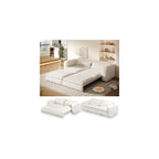 93" King Pull Out Sofa Bed, 3 in 1 Convertible Sleeper Sofa Couch, Comfy 3 Seater Sleeper Bed with 2 Pillows, Modern Upholstered Sherpa Fleece Futon Couches for Living Room, Bedroom, Beige