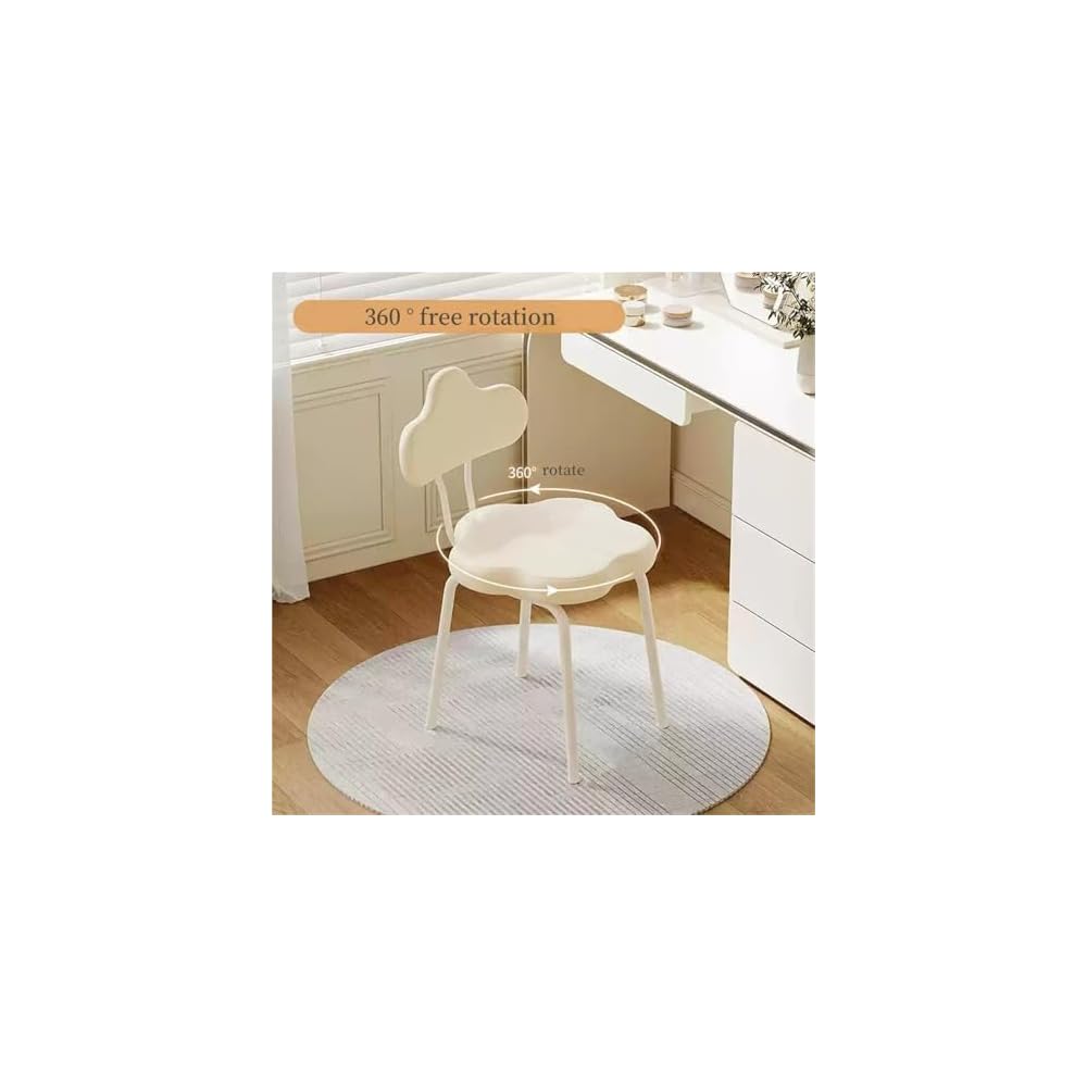 Cute Makeup Chair with Backrest - Stylish Vanity Stool for Small Spaces, Decorative Leisure Chair for Living Room & Dining Room (Non-Rotatable)