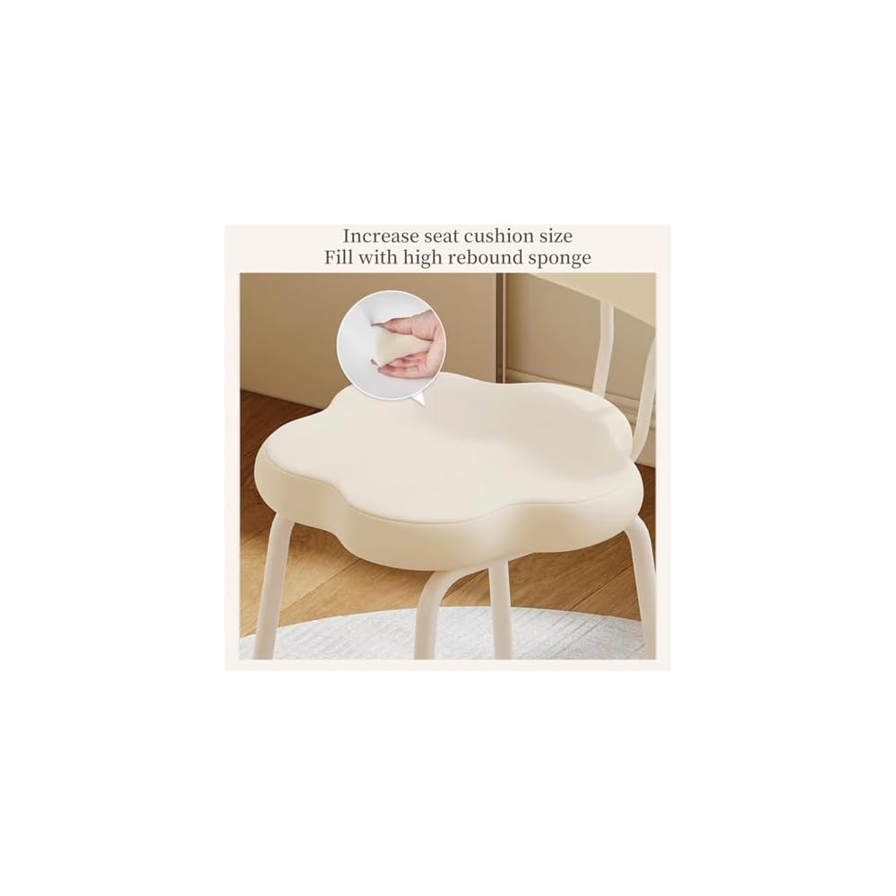 Cute Makeup Chair with Backrest - Stylish Vanity Stool for Small Spaces, Decorative Leisure Chair for Living Room & Dining Room (Non-Rotatable)