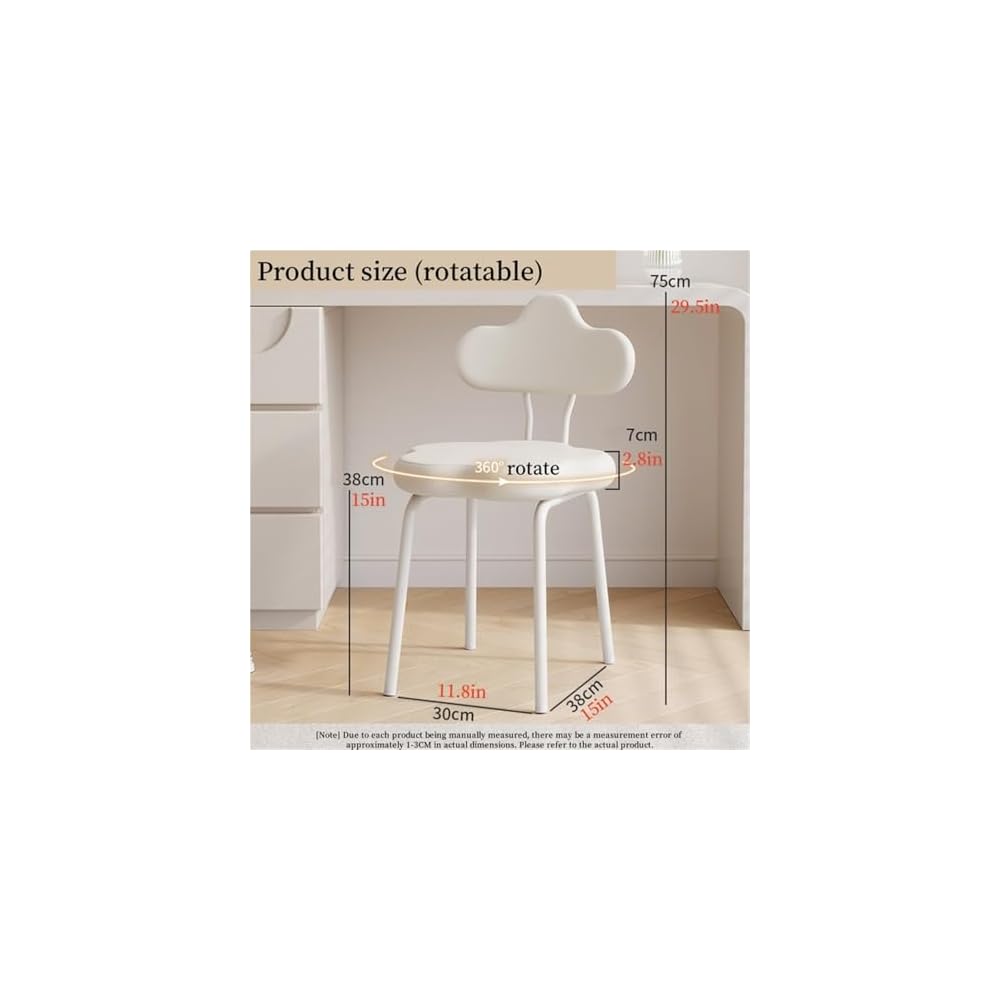 Cute Makeup Chair with Backrest - Stylish Vanity Stool for Small Spaces, Decorative Leisure Chair for Living Room & Dining Room (Non-Rotatable)