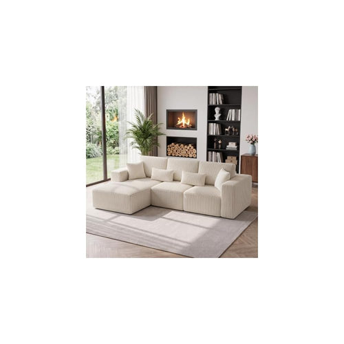 110 Inch Modular Sectional Sofa, L-Shaped Corduroy Boneless Couch with Chaise, Modern Deep Seat Sofa Upholstered Cloud Couches for Living Room, Bedroom, Apartment, Small Space, Beige