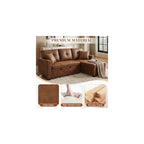 JEEOHEY Sectional Sleeper Sofa with Pull Out Bed,71" W L Shaped Couch Bed with Reversible Storage Chaise,Modern Convertible Sofa Beds with Tufted Design for Living Room,Bedroom(Foild Fabric,Brwon)