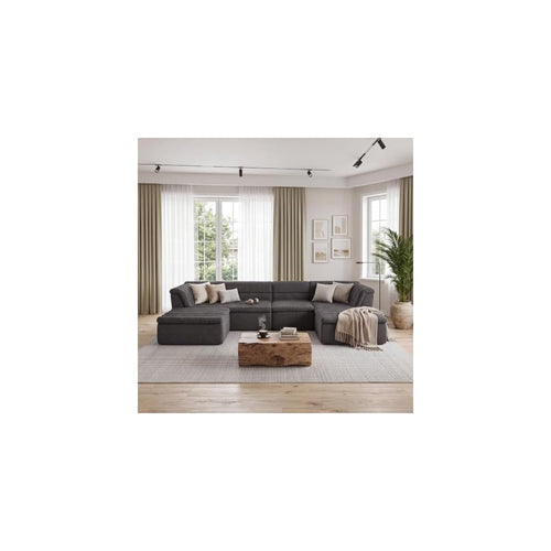 135" Oversized Compressed Sectional Boneless Sofa, Chenille Upholstered U-Shaped Foam Cloud Couch with 4 PCS, Upholstered Boneless Modular Sleeper Couch Lounger, No Assembly