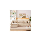 Tan Sectional Modular Sofa Cloud Couch, 105" Modern Convertible L-Shape Sofa Deep 3-Seater Soft Chenille Comfy Upholstered with Removeable Ottoman Set and Removable Cushions for Living Room