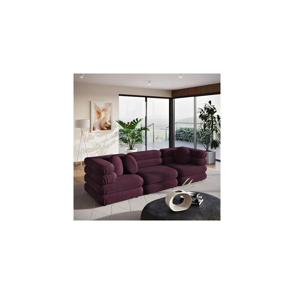 Modway Jubilee Performance Velvet 3 Piece Sectional Sofa in Mulberry