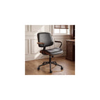 Mid-Century Modern Home Office Desk Chair with Wood Armrests, Black
