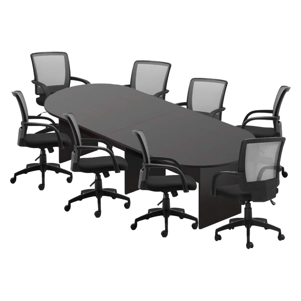 GOF 6FT, 8FT, 10FT Conference Table & Chairs (G10900B) Set, Dark Cherry, Espresso, Artisan Grey, Mahogany, Walnut (10FT with 8 Chairs, Espresso)