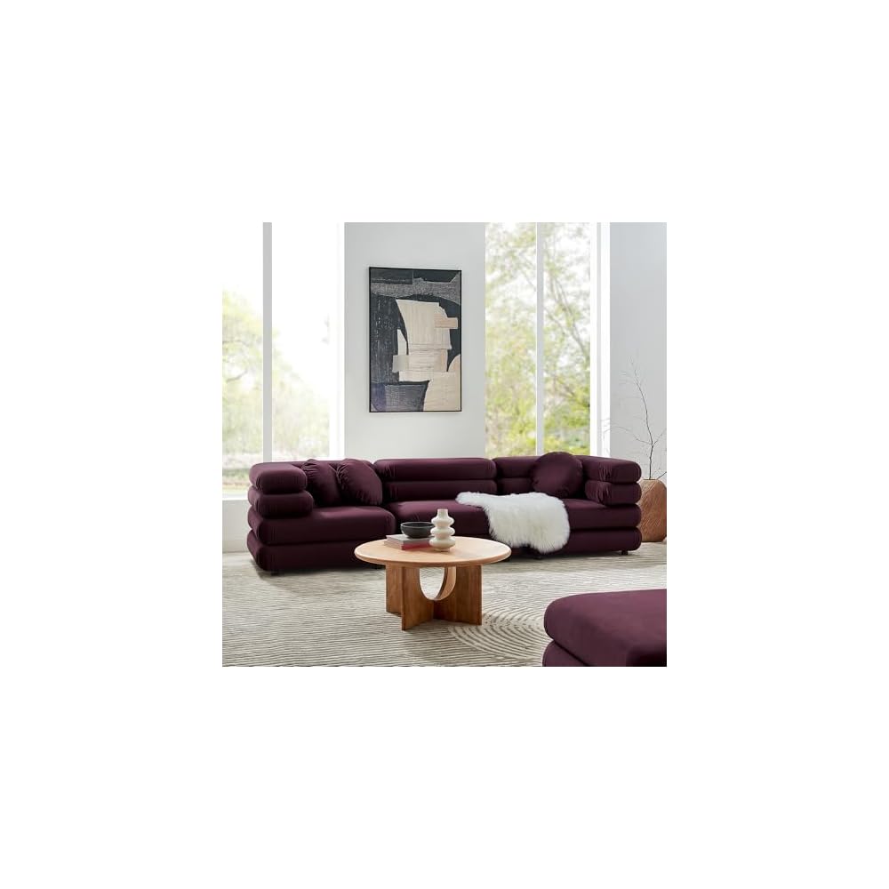 Modway Jubilee Performance Velvet 3 Piece Sectional Sofa in Mulberry