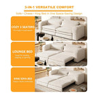 93" King Pull Out Sofa Bed, 3 in 1 Convertible Sleeper Sofa Couch, Comfy 3 Seater Sleeper Bed with 2 Pillows, Modern Upholstered Sherpa Fleece Futon Couches for Living Room, Bedroom, Beige