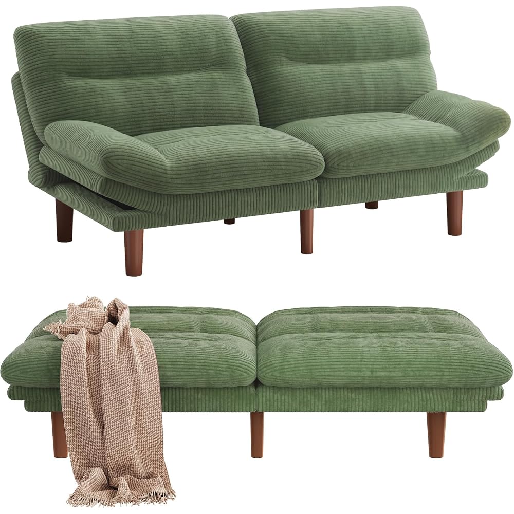 Pipishell Convertible Futon Sofa Bed, Corduroy, 75 inch, Green