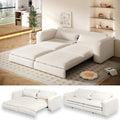 93" King Pull Out Sofa Bed, 3 in 1 Convertible Sleeper Sofa Couch, Comfy 3 Seater Sleeper Bed with 2 Pillows, Modern Upholstered Sherpa Fleece Futon Couches for Living Room, Bedroom, Beige