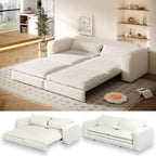 93" King Pull Out Sofa Bed, 3 in 1 Convertible Sleeper Sofa Couch, Comfy 3 Seater Sleeper Bed with 2 Pillows, Modern Upholstered Sherpa Fleece Futon Couches for Living Room, Bedroom, Beige