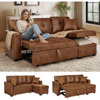 JEEOHEY Sectional Sleeper Sofa with Pull Out Bed,71" W L Shaped Couch Bed with Reversible Storage Chaise,Modern Convertible Sofa Beds with Tufted Design for Living Room,Bedroom(Foild Fabric,Brwon)