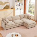 Tan Sectional Modular Sofa Cloud Couch, 105" Modern Convertible L-Shape Sofa Deep 3-Seater Soft Chenille Comfy Upholstered with Removeable Ottoman Set and Removable Cushions for Living Room