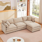 Tan Sectional Modular Sofa Cloud Couch, 105" Modern Convertible L-Shape Sofa Deep 3-Seater Soft Chenille Comfy Upholstered with Removeable Ottoman Set and Removable Cushions for Living Room