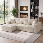 110 Inch Modular Sectional Sofa, L-Shaped Corduroy Boneless Couch with Chaise, Modern Deep Seat Sofa Upholstered Cloud Couches for Living Room, Bedroom, Apartment, Small Space, Beige
